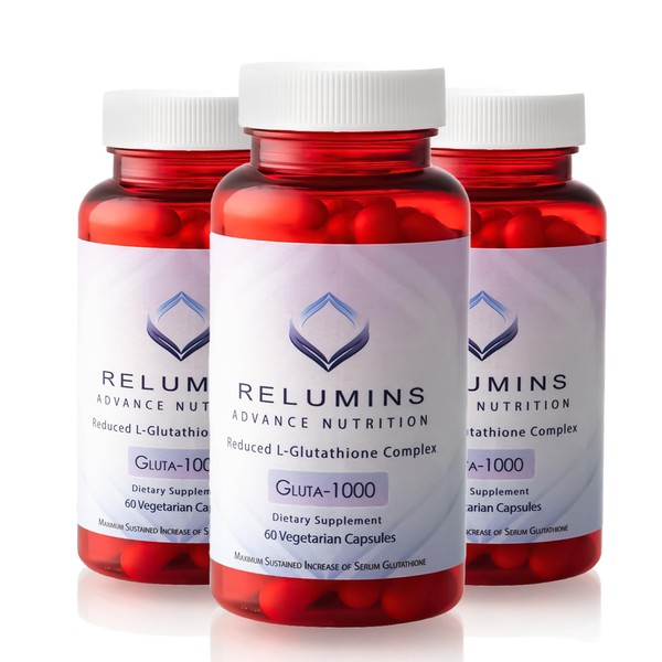 Relumins L Glutathione Supplement Complex - Reduced Glutathione 1000mg Complex with Alpha Lipoic Acid & Rose HIPS Glutathione Capsules for Nourished, Smoother & Brighter Skin, 60 Caps x 3 Bottles