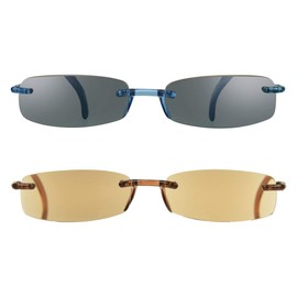 proSPORT 2 Pairs Reading Sunglasses +3.25 Smoke Blue & Brown Brown Combo Tinted Sun Readers Rimless Men Women Light