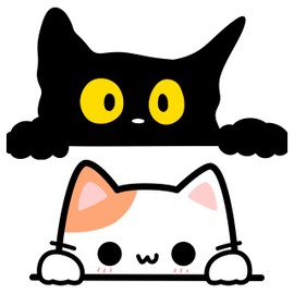 Cute Cat Peeking Wall Decal Sticker, Black and White Design, 2-Pack,SUV, Van, Window, Bumper, Wall, Laptop, Tablet, Cup,Tumbler Or Any Smooth Surface