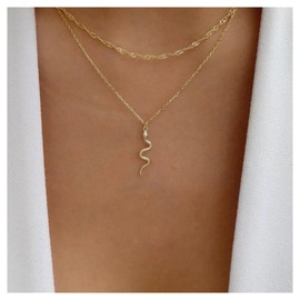 Allereyae Vintage Layered Snake Necklace Punk Snake Pendant Necklace Boho Snake Choker Necklace Serpent Necklace Punk Animal Necklace Chain for Women