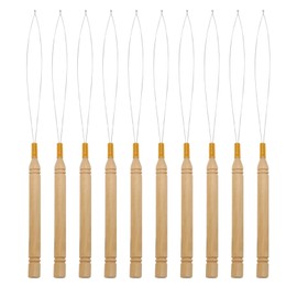 10PCS Bead Threader for Hair, Needle Threader with Wooden Handle, Hair Extension Loop Needle Threader,Pulling Hook Tool,Hair Tinsel Pull-Through Loop, Styling Tool for Hair Bead and Feather Extension