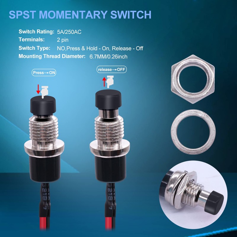 Twidec/10PCS 3V-6V-12V-24V-250V Momentary Push Button Switch 2 Pins ON/Off SPST
