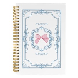 CUANFDDSF Coquette Pink and Blue Bow Notebook, Coquette Stuff Planner School Supplies Girly Girls Women Journal Notebooks, Bow Office Supplies, College Ruled Hardcover Spiral Notebook 5.5x8.3 Inch