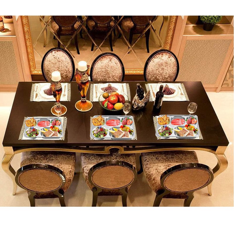 AIYoo Set of 2 Stainless Steel Rectangular Divided Plates Tray