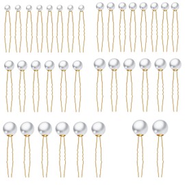 36 Pieces Pearl Hair Pins, BetterJonny 6 Sizes U Shaped Bridal Hair Styling Pins Gold Bobby Pins for Wedding Party women Girls Bride Bridesmaid