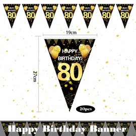 80th Birthday Garland Banner, 80s Birthday Black Gold Pennant Banner, 80th Birthday Bunting Garland, 80th Birthday Hanging Bunting, 80th Birthday Decoration Bunting for Women and Men