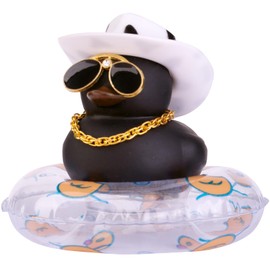 MuMyer Car Rubber Duck Black Duck Car Ornaments Unique Duck Car Dashboard Decorations with Mini Hat Sunglasses Necklace and Swimming Ring(D4)