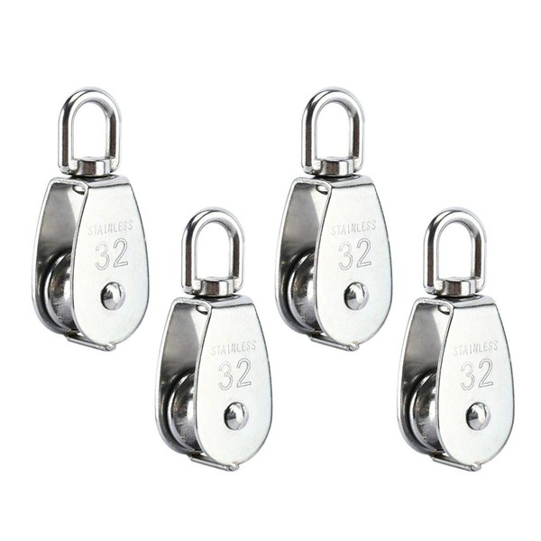 4Pcs M32 Single Pulley Block, Creatiee-Pro Heavy Duty 304 Stainless