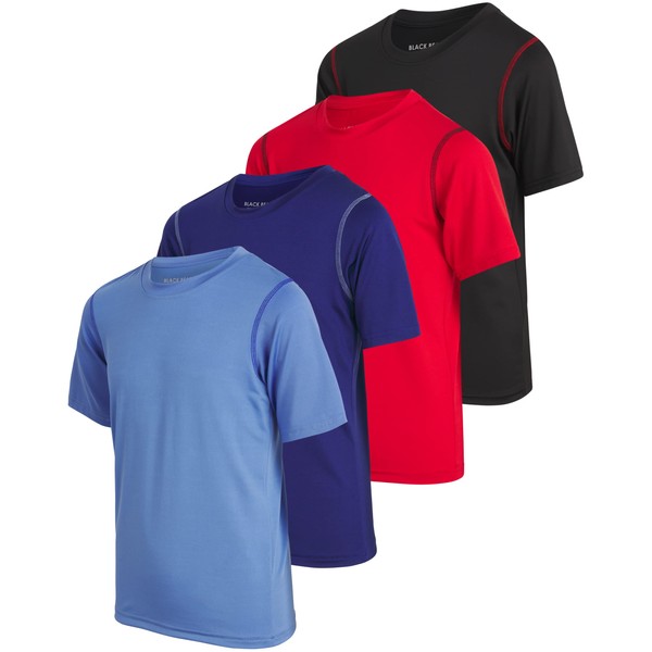Black Bear Boys’ Athletic T-Shirt – 4 Pack Active Performance Dry-Fit Sports Tee (4-18), Size 12-14, Light Blue/Navy/Black/Red