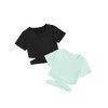 Milumia Girl's 2 Piece Cut Out Crisscross Tee Crop Tops Short Sleeve Round Neck T Shirts Green and Black 10 Years