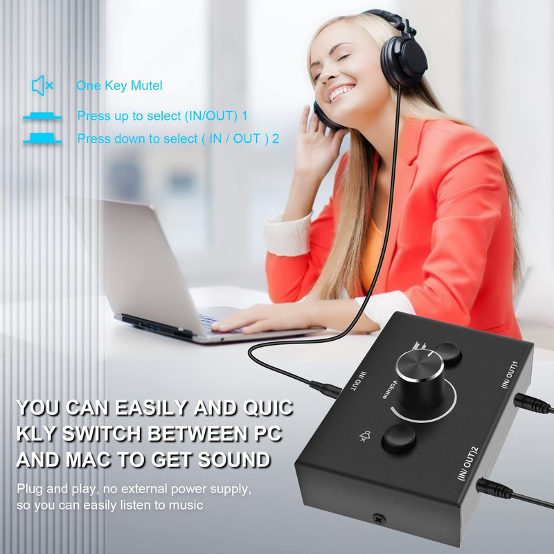 Lyaciomn 3.5mm 2 Input 1 Output/1 Input 2 Output Audio