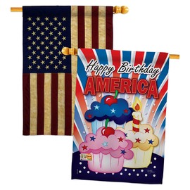 American Cupcake House Flag - Pack Patriotic Fourth of July Independence Day Fireworks BBQ United State USA Vintage Applique - Decoration Banner Small Garden Yard Gift Double-Sided Imported 28 X 40