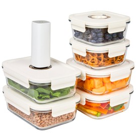 HOLDN’ STORAGE Vacuum Food Storage Containers, Set of 6 Glass Containers plus an Electronic Vacuum Pump – Keep Food Fresh Longer, BPA-Free Glass, Leak-Proof, Ideal for Meal Prep, Marinating.