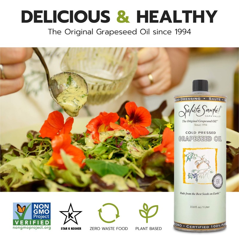 Cold Pressed Grapeseed Oil by Salute Sante! High Temperature Cooking,