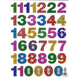 Colourful Numbers Numbers Number 19 mm 1 sheet 135 mm x 100 mm Stickers Crafts Children Party Metallic Look