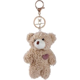 Brown 11cm Bear Plush Keychain, Stuffed Animals Bag Pendant, Kawaii Plush Rabbit Keychain, DIY Trinket Dog Plush Keyring Car Keychain Pink Heart Teddy Bears Automobile Keychains, Car Keychain