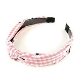 Pink Cream gingham turban knot headband plaid fabric covered band grip teeth plaid picnic blanket pattern floral flower daisy