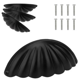 Brosay Shell Cup Handles Vintage Semi Circle Cabinet Knobs for Furniture Kitchen Cupboard Dresser Drawer Door Decorative Knob Double Hole Drawer Pulls 4 Pcs (Black)