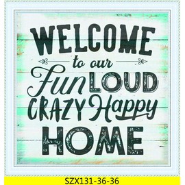 Amiiba Welcome Fun Loud Crazy Happy Home 11K Stamped Cross Stitch Kit 14x14 Inch Embroidery Kit (Happy)