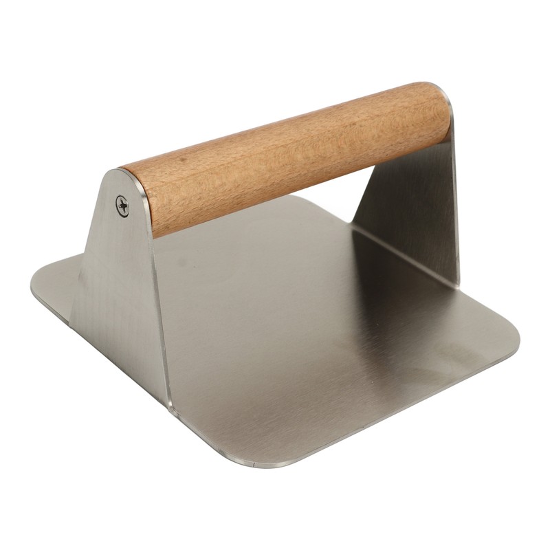 Burger Smasher 304 Stainless Steel Square Handheld Burger Press Wooden