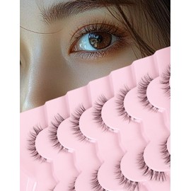 ENFOO Short Lashes Natural Cateye Wispy Asian Lashes Natural Look Clear Band False Eyelashes Soft Eyelash Fluffy Strip 7 Pairs SF-08