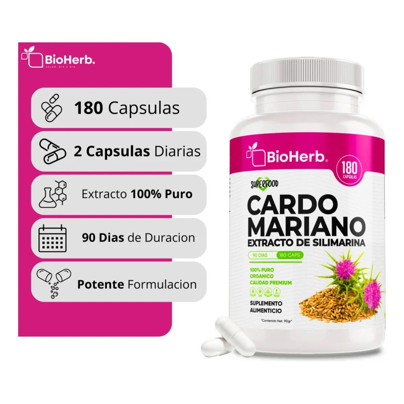 Bioherb Cardo Mariano 100 Puro Extracto Silimarina Estandarizado Alta Pureza
