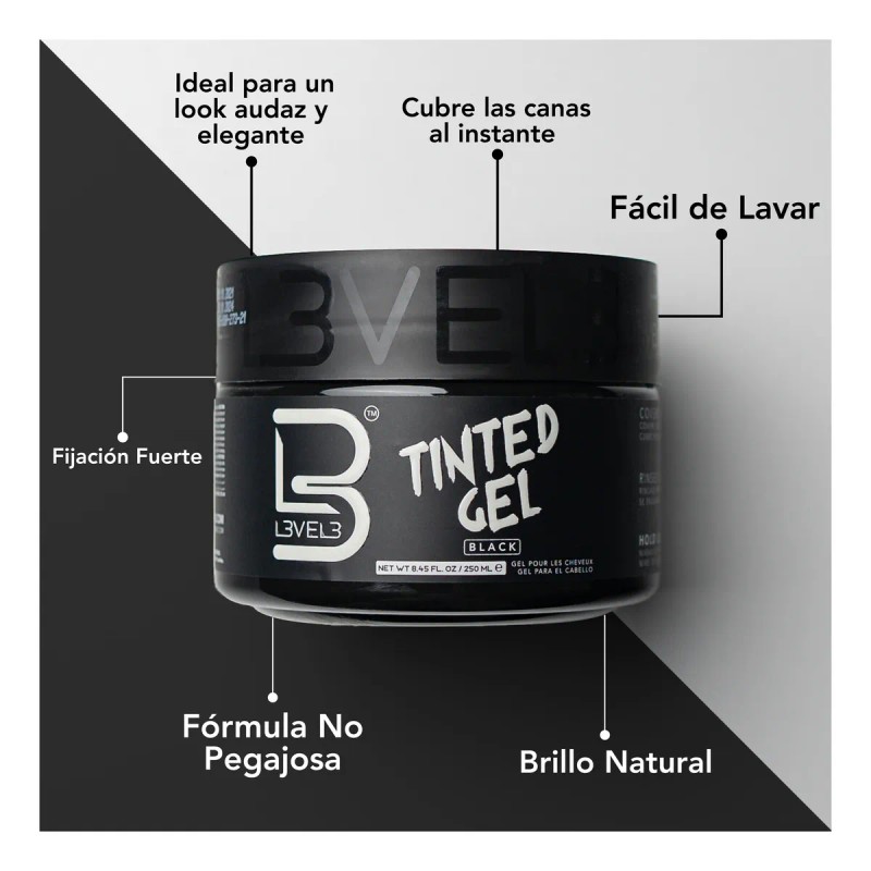 Gel Con Tinte Negro Level3 Cubre Cana Color Y Fijación