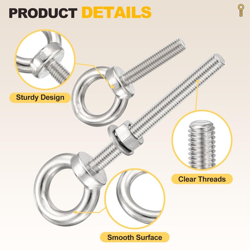 METALLIXITY Shoulder Eye Bolt with Flat Washers & Nuts &
