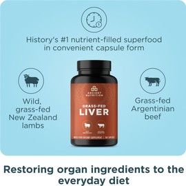 Ancient Nutrition Organ Supplements, Grass-Fed and Wild Organ Complex Capsules, Beef & Lamb Liver, Supports Healthy Blood, Gut, and Liver, 180 Ct