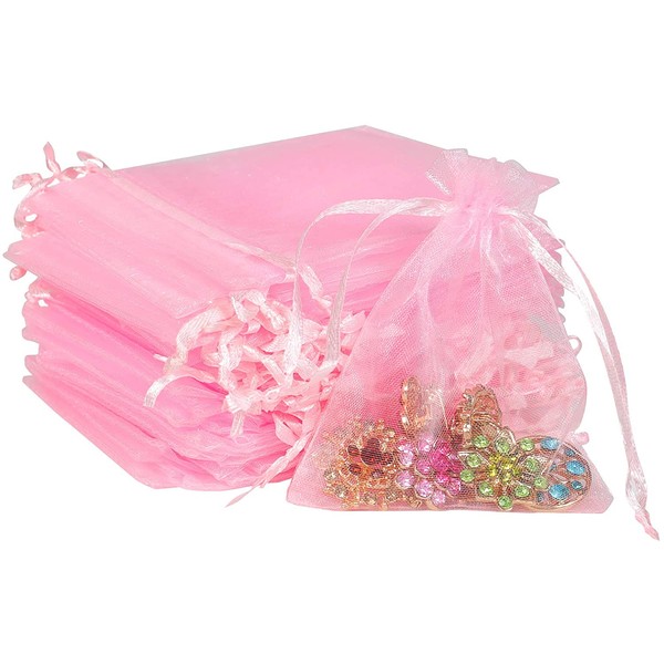 Boshen 100/200PCS Organza Gift Candy Sheer Bags Mesh Jewelry Pouches Drawstring Bulk for Wedding Party Favors Christmas 3"x4" 5"x7" (3" X 4"(100PCS), Pink)