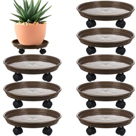 8 Packs Plant Caddy with Wheels 12" Plastic Rolling Plant Stands Heavy-duty Plant Dolly with Casters Indoor and Outdoor Plant Roller Base Large Heavy Plant Pot Saucers with Wheels Plant Mover, Brown