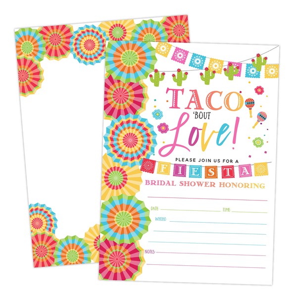 Fiesta Bridal Shower Invitations, Taco Bout Love, 20 Invitations and Envelopes