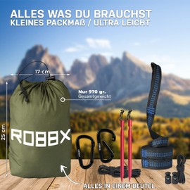 ROBBX® Hängematte Outdoor mit Moskitonetz für 2 Personen | 300kg Traglast | Doppelhängematte mit Befestigungs-Set | Nylon Camping Reisehängematte | 290x140cm, Oliv