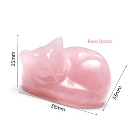 Yuiturt Sleeping Cat Ornament for Woman, 1.5" Pink Rose Quartz Crystal Cat Figurine Carved, Cute Stone Cat Statue for Home or Office Desk Decor Car, for Cat Lovers (Pink)