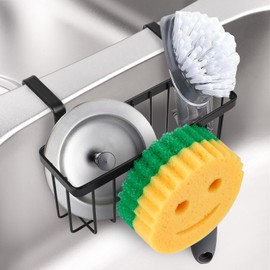 Kitchen Sponge Holder, Sink Caddy for Kitchen Sink Organizer, Smiley Face Sponge Holder for Round Sponge, Dish Brush