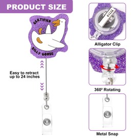Badge Reel Holder Retractable with ID Clip, Nurse Badge Reel, Funny Cute Badge Reel for Nurse Nursing RN Nurse LPN L&D Medical Baby OB Funny Accessories Techs MLS MLT (Silly Goose-Purple)