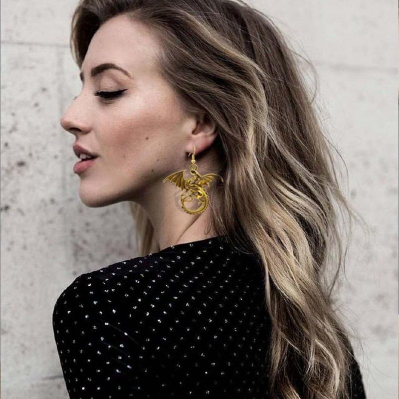 T-ztoss Gold Dinosaur Fantasy Statement Dragons Earrings Gothic Unique Animal