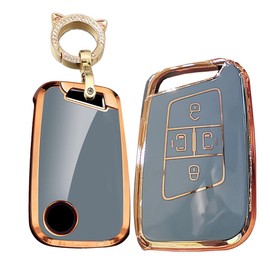 TECART Soft TPU Key Case Fit for VW Atlas Tiguan Key Fob Keychain Key Shell Box Accessories Protector 4 button Grey, C-grey, Cat-keychain