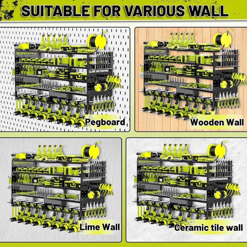 5 Layers Power Tool Organizer Wall Mount, Metal Cordless Tool
