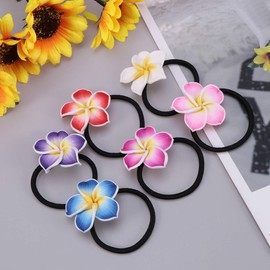 Lurrose 12 x Plumeria Hair Bobbles Colourful Hawaiian Flower Hair Rope Hawaiian Hair Accessories