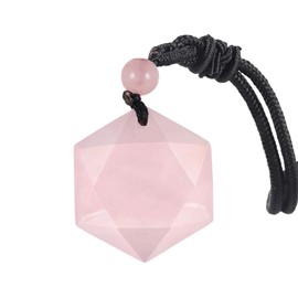 Nupuyai Star of David Hexagram Pendant Necklace for Women Men, Healing Crystal Amulet Stone Pendant with Adjustable Cord 18-28 Inches, Rose Quartz