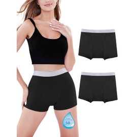 TIICHOO Period Underwear for Women Boyshort Heavy Flow Period Panties Sleep Period Shorts Menstural Underwear Leakproof Pack of 2 (3X-Large, 2 Black)