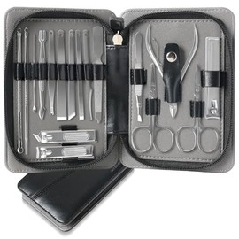 Kit de Manicura y Pedicura EUARD de 17 Piezas - Instrumentos de Acero Inoxidable (Cortauñas, Tijeras, Pinza, Limador, Espátula, Sacabarrillos y Más) - Incluye Estuche de Viaje Elegante - Ideal para Mujeres y Hombres (Negro)