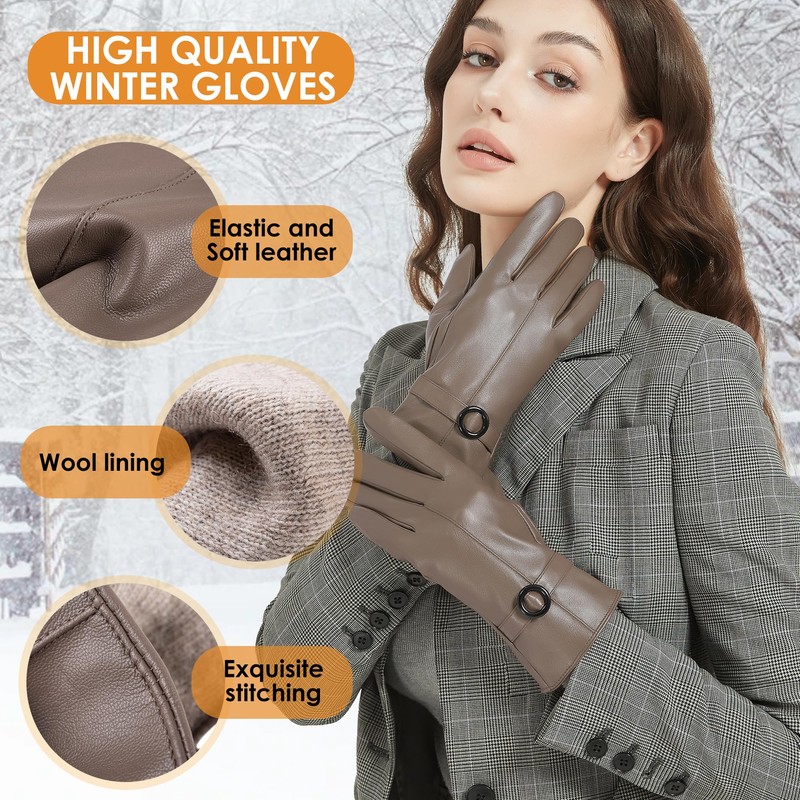 Womens Winter Leather Gloves Touchscreen Texting Warm Driving Lambskin Gloves