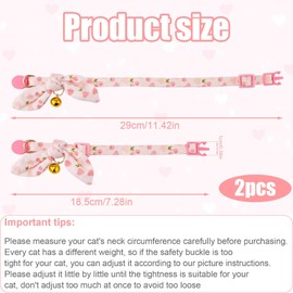 2pcs Cotton Bowtie Cat Collar with Bell, Breakaway Cute Bow Tie Kitten Collars Adjustable Cherry & Pink Heart Cat Collar for Female Cats Girl and Boy Pets