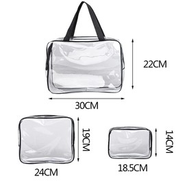 Toiletry Bag Transparent, 3 Pieces PVC Transparent Cosmetic Bag Makeup Bag Waterproof Cosmetic Bag Travel Set for Air Travel, Plane, Bathroom, black
