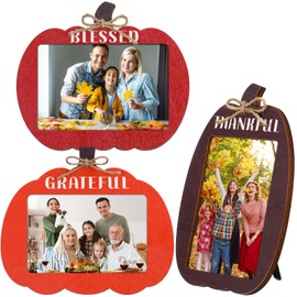 Burbell 3 Pcs Fall Pumpkin Picture Frame 4 x 6 Inch Wooden Photo Frame Orange Decoration for Halloween Thanksgiving Gift Autumn Wall & Tabletop Display(Cute Style)