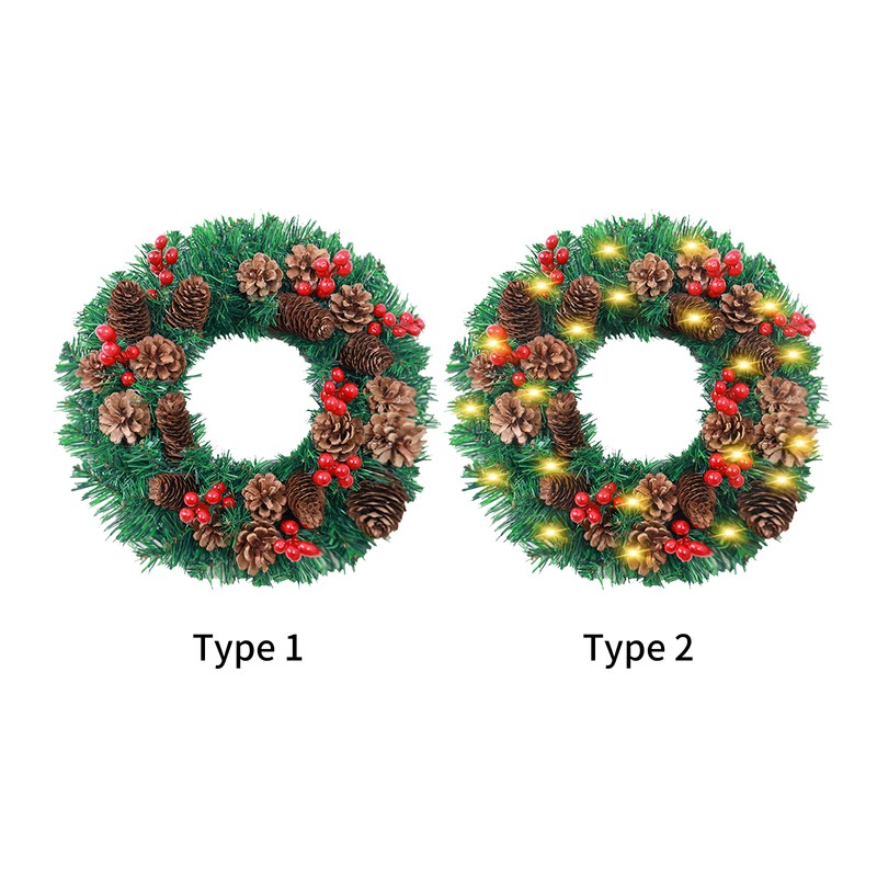 LED Christmas Wreath With Battery Powered String Light Pine Cones