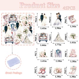 Fyeoxle 45PCS Edible Wedding Cupcake Toppers Wafer Paper Groom and Bride Cupcake Decoration Diamond Ring Cupcake Picks for Bridal Shower Bachelorette Wedding Party Supplies