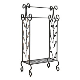 Kings Brand Furniture Black Metal with Gold Leaf Free Towel Rack Stand with Shelf
